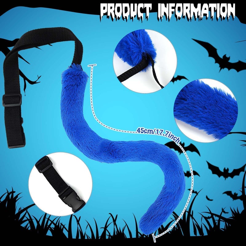 JcHrmers 6 Pcs Blue Cat Costume Include Headband,Tutu Skirt,Bowtie,Fur Tail,Sticker and Glasses for Women Halloween Party Dress Up (Kid) - Image 3