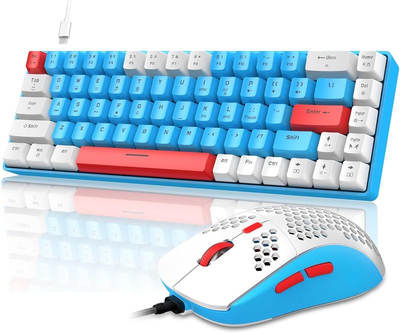 LexonElec 60% RGB Gaming Keyboard and Mouse Combo,Wired Mechanical Keyboard,68 Keys TKL Compact Mini Layout,Honeycomb Gaming Mouse,Up to 6400DPI,for PC MAC PS5 Xbox,(Pink) - Image 1