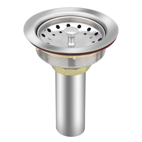 Uni-Green UniGreen Kitchen Sink Drain Kit for Standard 312 inch Drain Fit 112 inch Pipe Stainless Steel Basket with Knob Rubber Stopper Bottom 35 Kitchen Sink Drain Strainer Replacement Kit - Image 1
