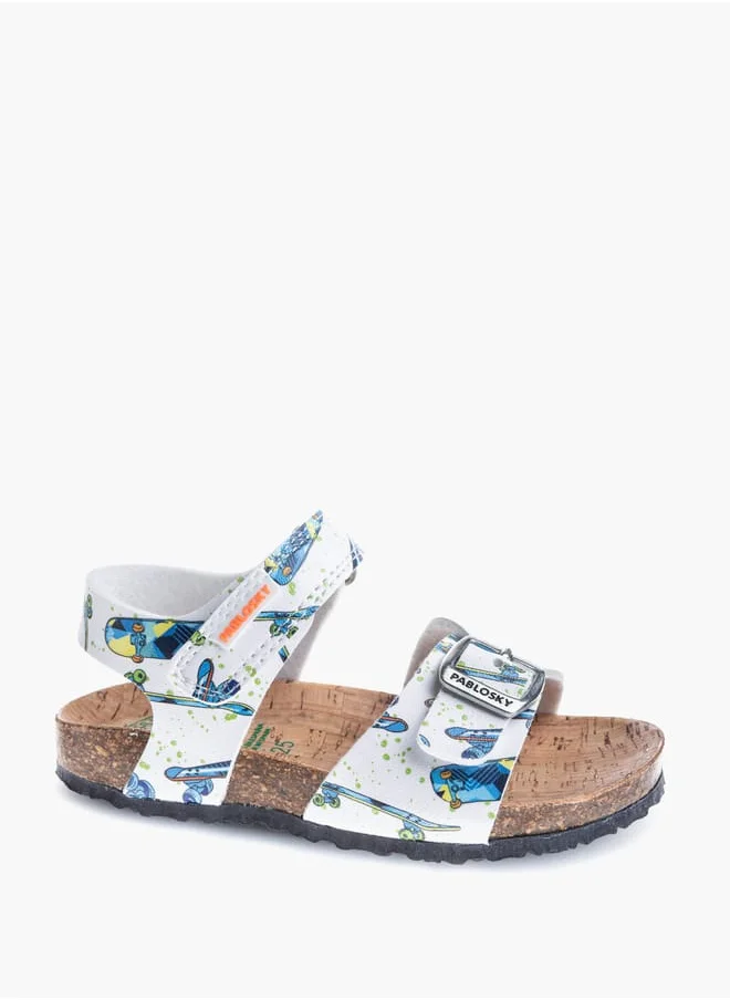 Pablosky Boys' Skater Print Sandals with Hook and Loop Closure