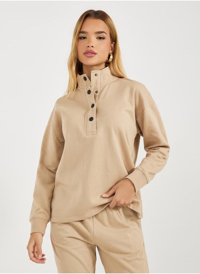Styli - Snap Button Placket Sweatshirt & Cuffed Joggers Co-Ords - Image 1