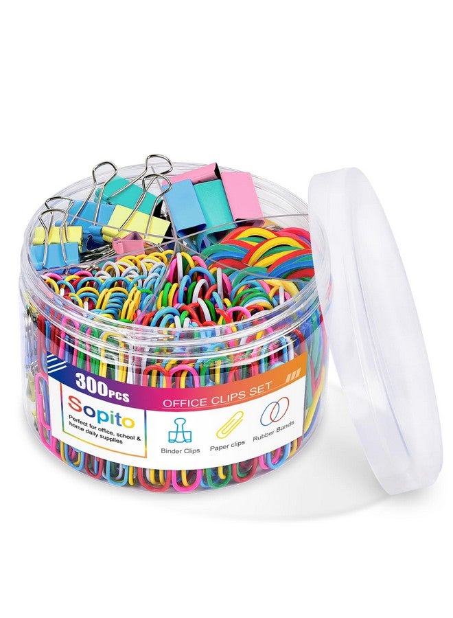 Sopito Clips, Sopito 300Pcs Paperclips Binder Clips Assorted Sizes (S/M/L) And Rubber Bands, Colored Office Supplies Set College School Supplies - Image 1