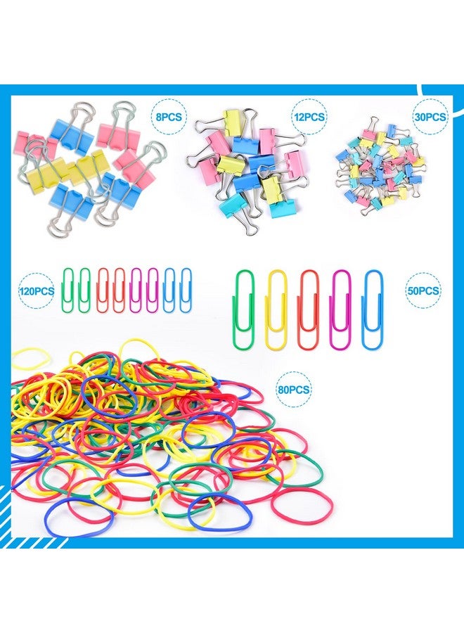 Sopito Clips, Sopito 300Pcs Paperclips Binder Clips Assorted Sizes (S/M/L) And Rubber Bands, Colored Office Supplies Set College School Supplies - Image 2