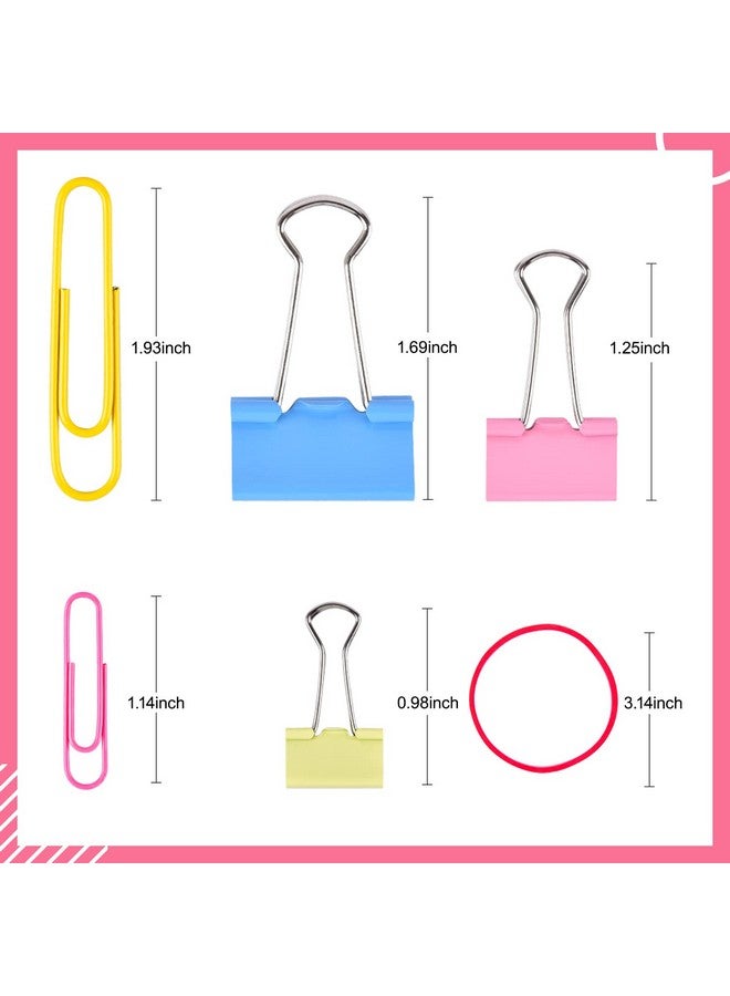 Sopito Clips, Sopito 300Pcs Paperclips Binder Clips Assorted Sizes (S/M/L) And Rubber Bands, Colored Office Supplies Set College School Supplies - Image 3