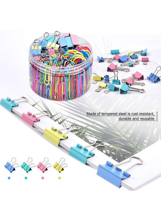 Sopito Clips, Sopito 300Pcs Paperclips Binder Clips Assorted Sizes (S/M/L) And Rubber Bands, Colored Office Supplies Set College School Supplies - Image 4