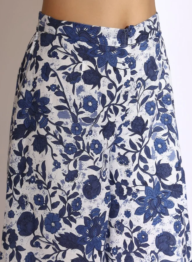 ISHIN Women's Indigo Blue 100% Cotton Self Design A-Line Co Ords