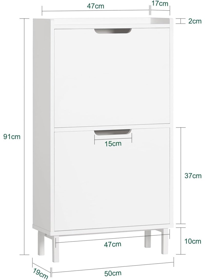SoBuy FSR151-W Shoe Cabinet with 2 Flaps Shoe Cabinet Narrow Shoe Rack with 4 Shelves Shoe Chest of Drawers Shoe Rack White Width Approx. 50 x 91 x 19 cm - Image 3