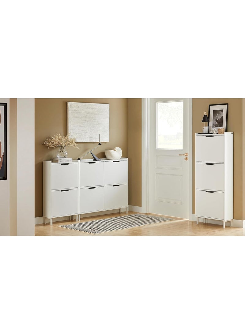 SoBuy FSR151-W Shoe Cabinet with 2 Flaps Shoe Cabinet Narrow Shoe Rack with 4 Shelves Shoe Chest of Drawers Shoe Rack White Width Approx. 50 x 91 x 19 cm - Image 2