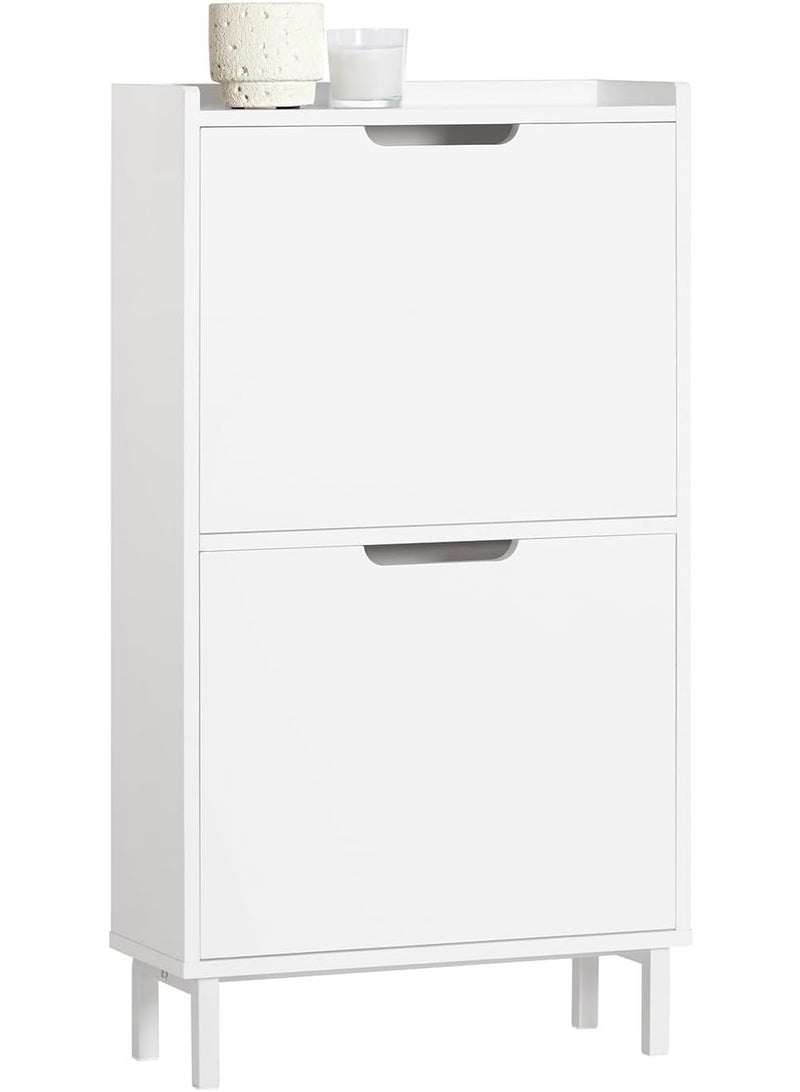 SoBuy FSR151-W Shoe Cabinet with 2 Flaps Shoe Cabinet Narrow Shoe Rack with 4 Shelves Shoe Chest of Drawers Shoe Rack White Width Approx. 50 x 91 x 19 cm - Image 1