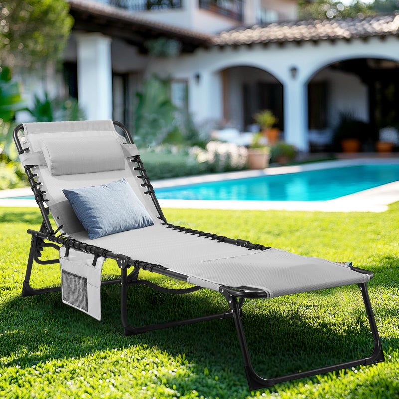 Unovivy Tanning Chairs with Face Hole Set of 2, Teslin Folding Outdoor Lounge Chair with 5-Position Reclining Back for Sunbathing, Pool, Patio, Camping - Image 2