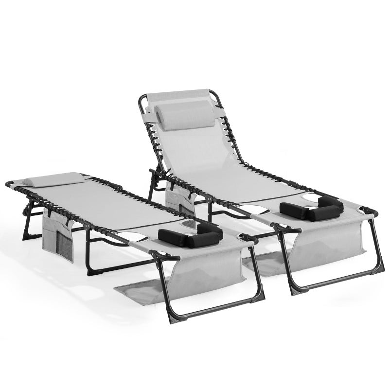 Unovivy Tanning Chairs with Face Hole Set of 2, Teslin Folding Outdoor Lounge Chair with 5-Position Reclining Back for Sunbathing, Pool, Patio, Camping - Image 1