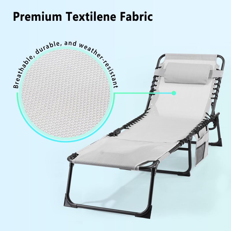 Unovivy Tanning Chairs with Face Hole Set of 2, Teslin Folding Outdoor Lounge Chair with 5-Position Reclining Back for Sunbathing, Pool, Patio, Camping - Image 4