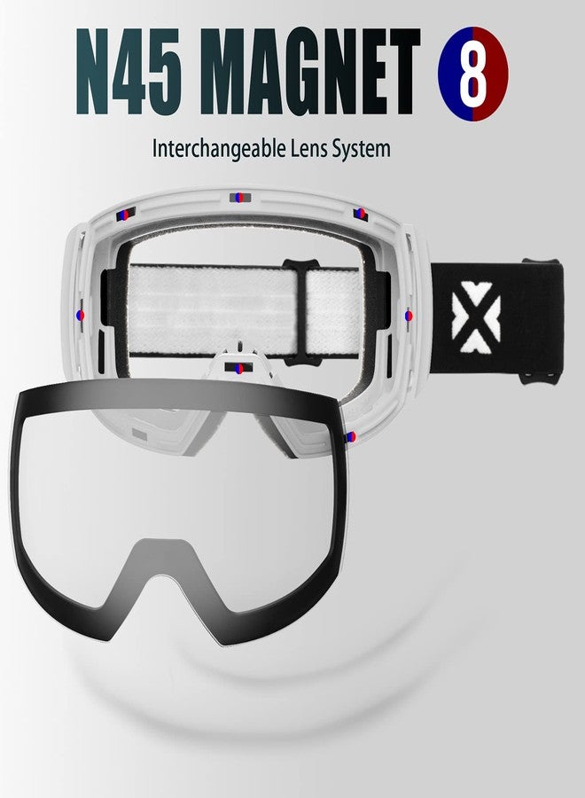 MAXJULI Ski Goggles Men Women,OTG Snow Goggles with Magnetic Interchangeable Anti-Fog HD Lens UV Protection (White Frame/Clear Lens) - Image 3
