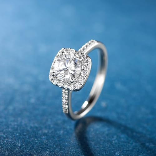 MDFUN 18K White Gold Plated Cubic Zirconia Promise Halo Engagement Eternity Rings for Women (rhodium-plated-brass, 8) - Image 5
