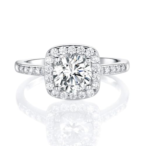 MDFUN 18K White Gold Plated Cubic Zirconia Promise Halo Engagement Eternity Rings for Women (rhodium-plated-brass, 8) - Image 1