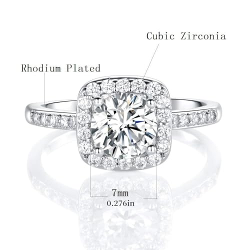 MDFUN 18K White Gold Plated Cubic Zirconia Promise Halo Engagement Eternity Rings for Women (rhodium-plated-brass, 8) - Image 3