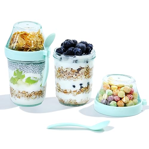 Felli On the Go Yogurt Parfait Snack Cups with Lid, Reusable Acrylic Travel Jars for Chia Pudding, Portion Control Breakfast & Lunch Containers, Small Fridge Food Storage (2, Green) - Image 1