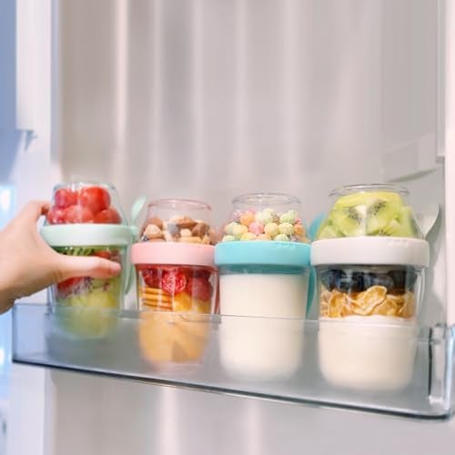 Felli On the Go Yogurt Parfait Snack Cups with Lid, Reusable Acrylic Travel Jars for Chia Pudding, Portion Control Breakfast & Lunch Containers, Small Fridge Food Storage (2, Green) - Image 5