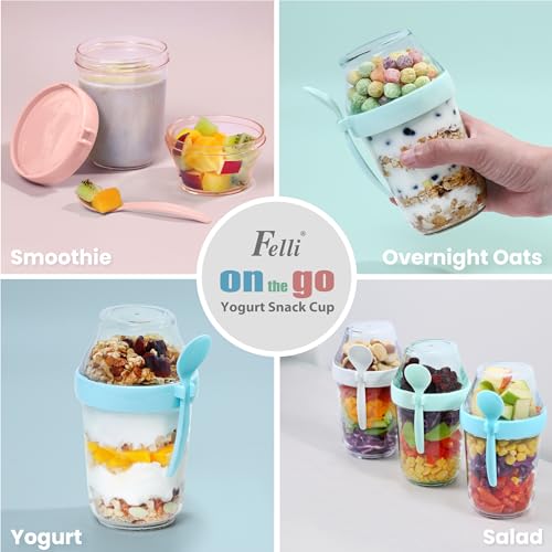 Felli On the Go Yogurt Parfait Snack Cups with Lid, Reusable Acrylic Travel Jars for Chia Pudding, Portion Control Breakfast & Lunch Containers, Small Fridge Food Storage (2, Green) - Image 4