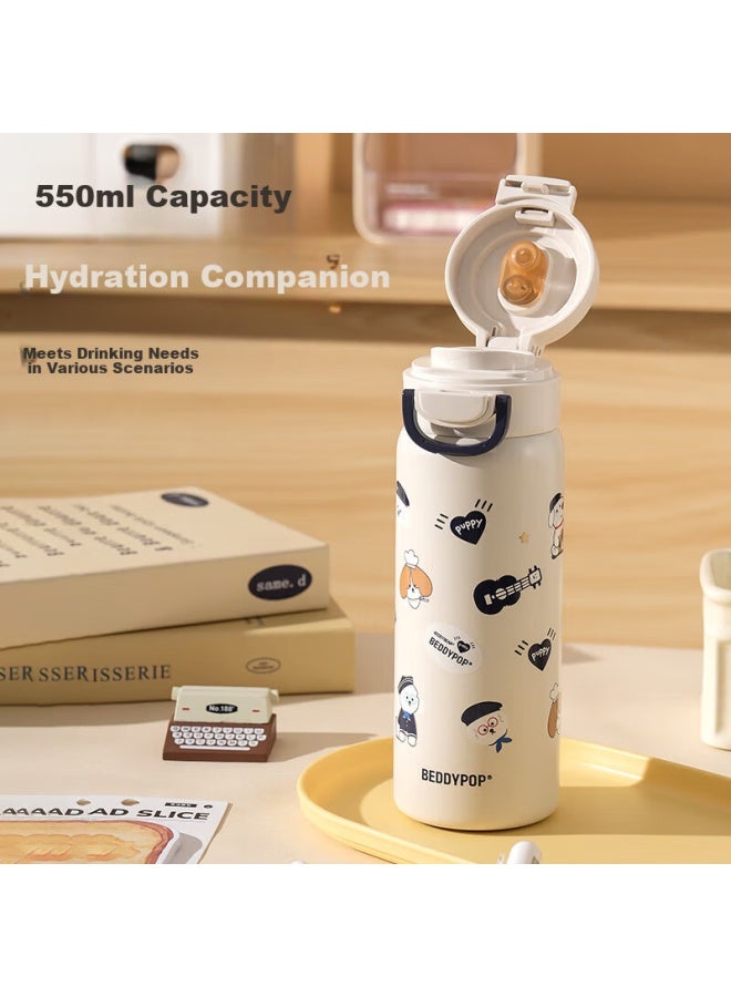 Beddybear Blooming Double Drink Insulated Bottle Women's Portable Cup Sleeve Straw Water Bottle Large Capacity Student Cup 550ml Ocean Dog - Image 3