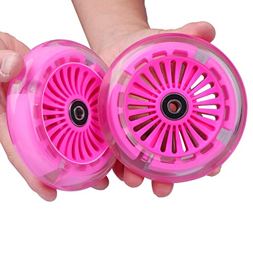 WHEELGOO 120mm 3-Wheeled Scooter Front LED Light Up Replacement Wheels, Kid Push Kick Scooter Flashing Wheel Set (Pair) (Pink) - Image 5