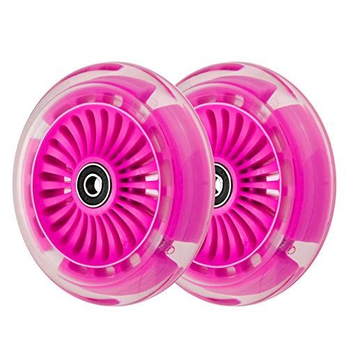 WHEELGOO 120mm 3-Wheeled Scooter Front LED Light Up Replacement Wheels, Kid Push Kick Scooter Flashing Wheel Set (Pair) (Pink) - Image 2