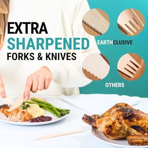 EarthClusive 300pcs Disposable Wooden Cutlery Set (150 Forks, 100 Spoons, 50 Knives) Our Heavy Duty Compostable Wood Utensils is FSC Certified Protecting Forests. Zero Plastic Cutlery For Any Occasion - Image 4