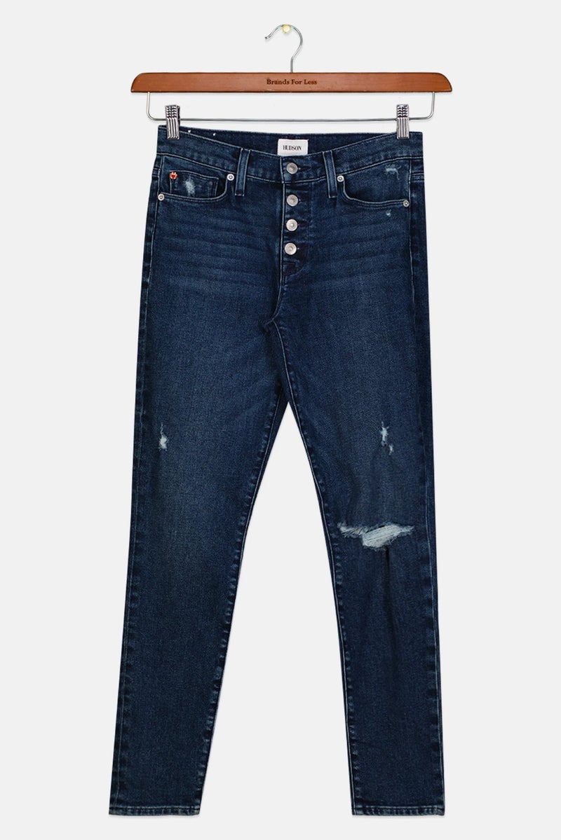 Hudson Women Super Skinny Fit Rip Mid Rise Ankle Jeans, Dark Blue - Image 2