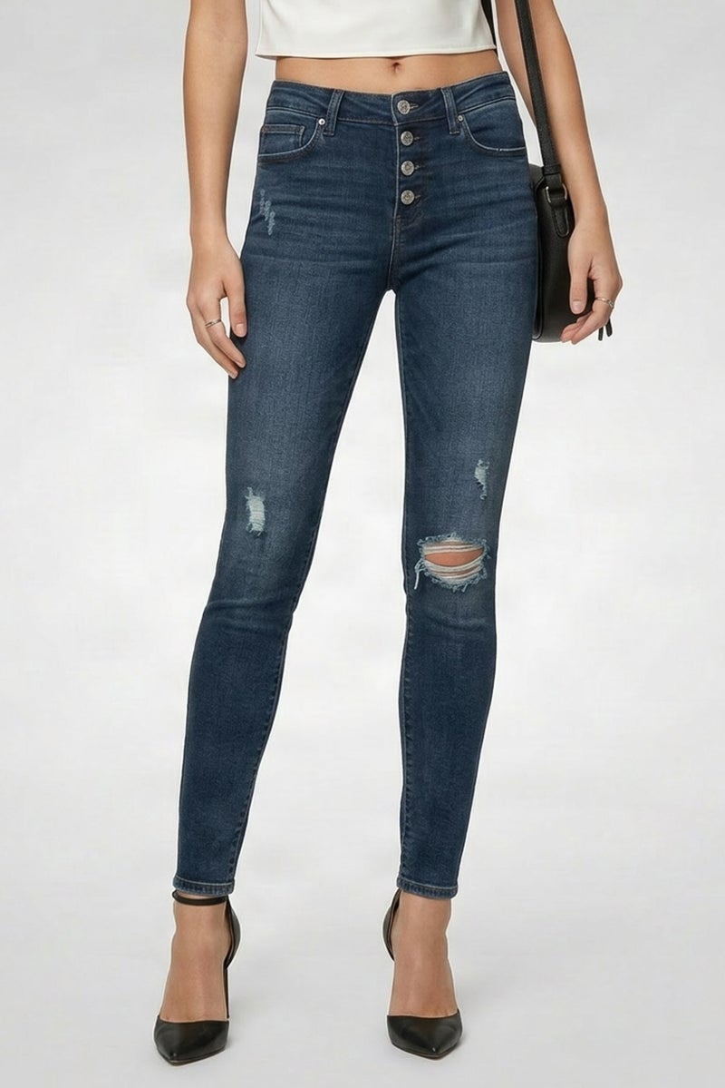 Hudson Women Super Skinny Fit Rip Mid Rise Ankle Jeans, Dark Blue - Image 1
