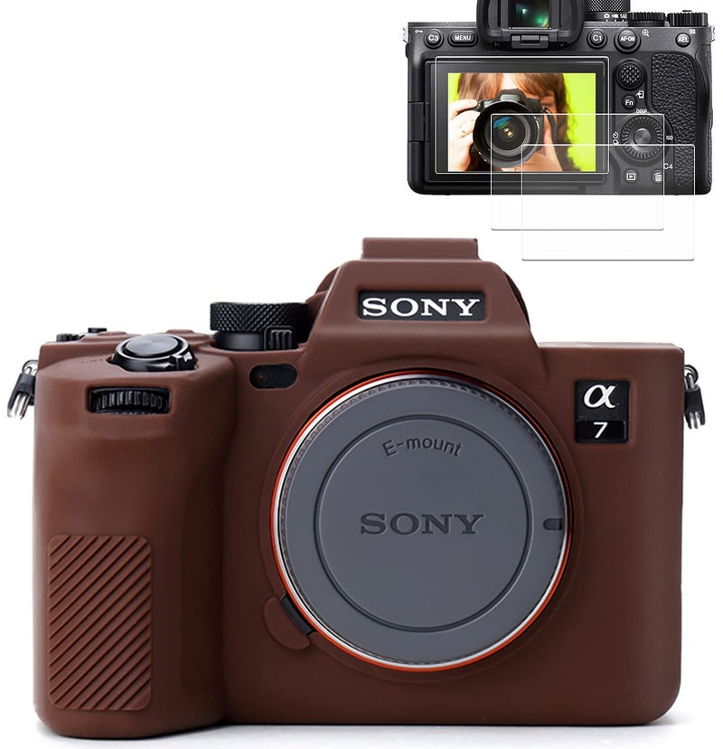 Pocoukate Camera Case for Sony Alpha 7 IV, A7M4, A7 IV Digital Camera Anti-Scratch Slim Fit Soft Cover with Screen Protector, A7IV exclusive accessories (not applicable to A7R4 or A7III) - Coffee - Image 1