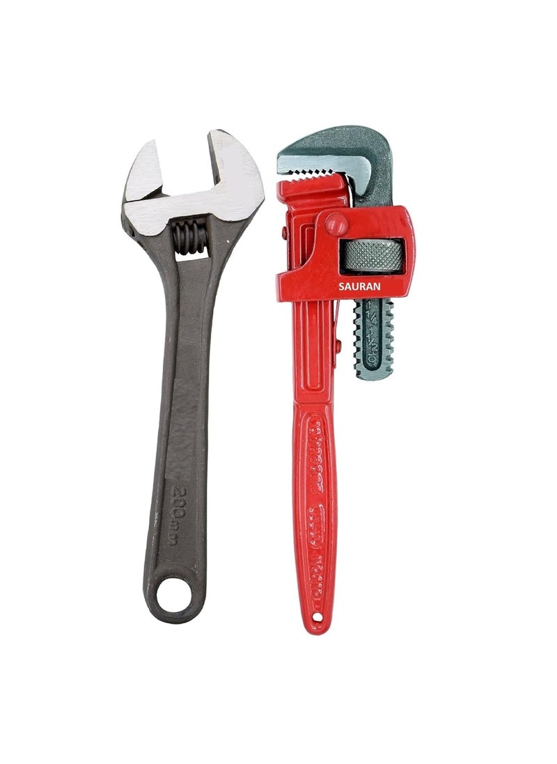 SAURAN - SAURAN Adjustable Wrench and Pipe Wrench Set 20 cm and 25 cm - Image 1