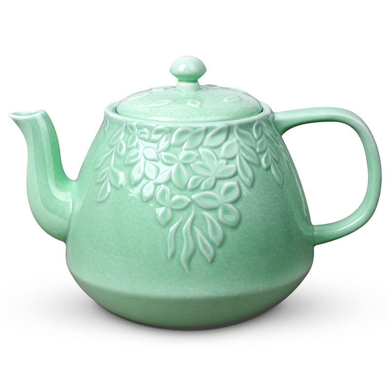 Toptier Leaf Teapot Porcelain Tea Pot with Infuser and Lid Blooming  Loose Leaf Ceramic Teapot 37 Ounce Light Green