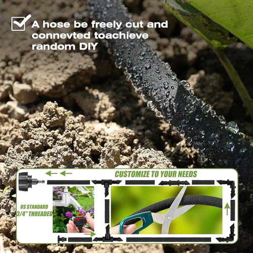 Lesimnky 14 Inch Soaker Hose for Garden 100ft Soaker Irrigation Drip Hose System Heavy Duty Drip Irrigation Tubing with Hose Connector Accessories for Watering Garden Beds Vegetable Lawn and Yard 100ft - Image 3