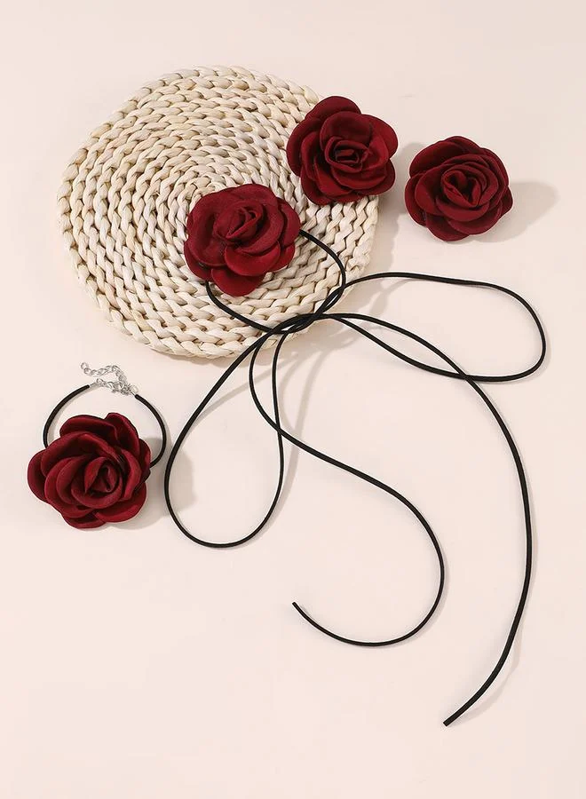 Take Two Take Two 3pcs 3D Flower Decor Necklace Bracelet and Earrings Set