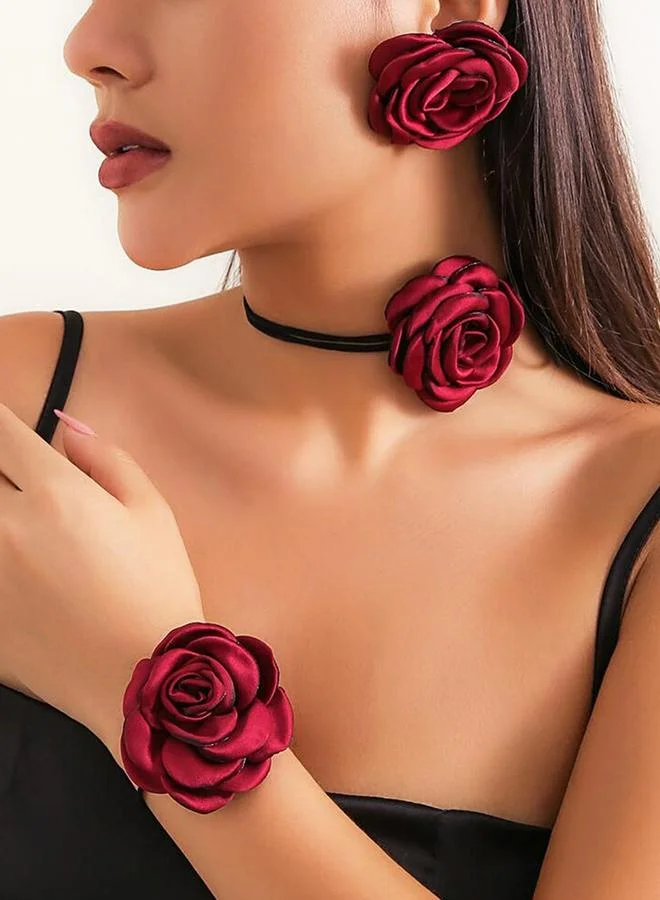 Take Two Take Two 3pcs 3D Flower Decor Necklace Bracelet and Earrings Set