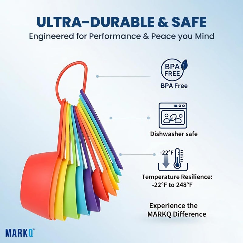 MARKQ طقم أكواب وملاعق قياس مكون من 12 قطعة - طقم قياس مطبخي بلاستيكي قابل للتكديس للمكونات الجافة والسائلة، خالي من BPA، ملون، سهل التخزين والتنظيف - عبوة من 1 - Image 5