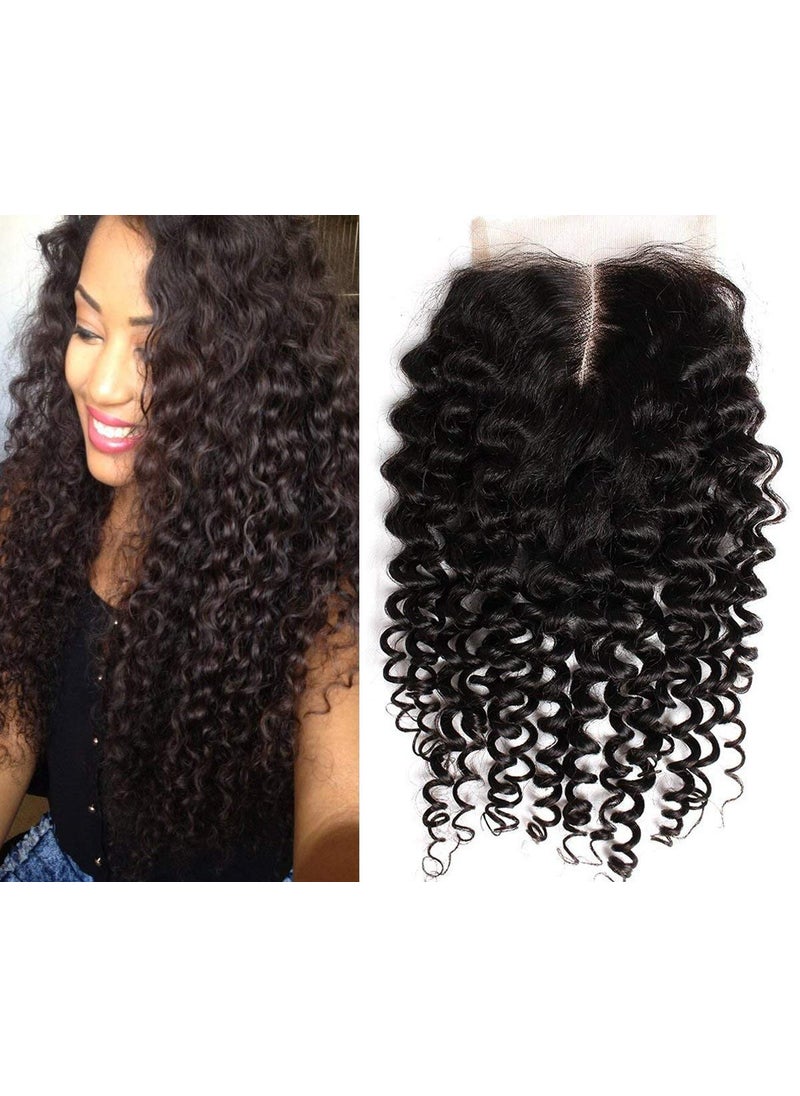 sent hair - Sent Hair Curly Wave Lace Closure Brazilian Human Hair 100% Unprocessed Virgin Hair Weave Closure with Baby Hair Middle Part Natural Color 18 inch - Image 1