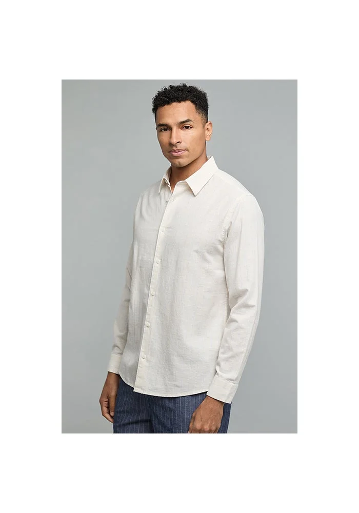 أر أند بي Textured Shirt with Classic Collar and Long Sleeves
