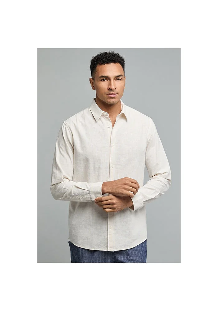 أر أند بي Textured Shirt with Classic Collar and Long Sleeves