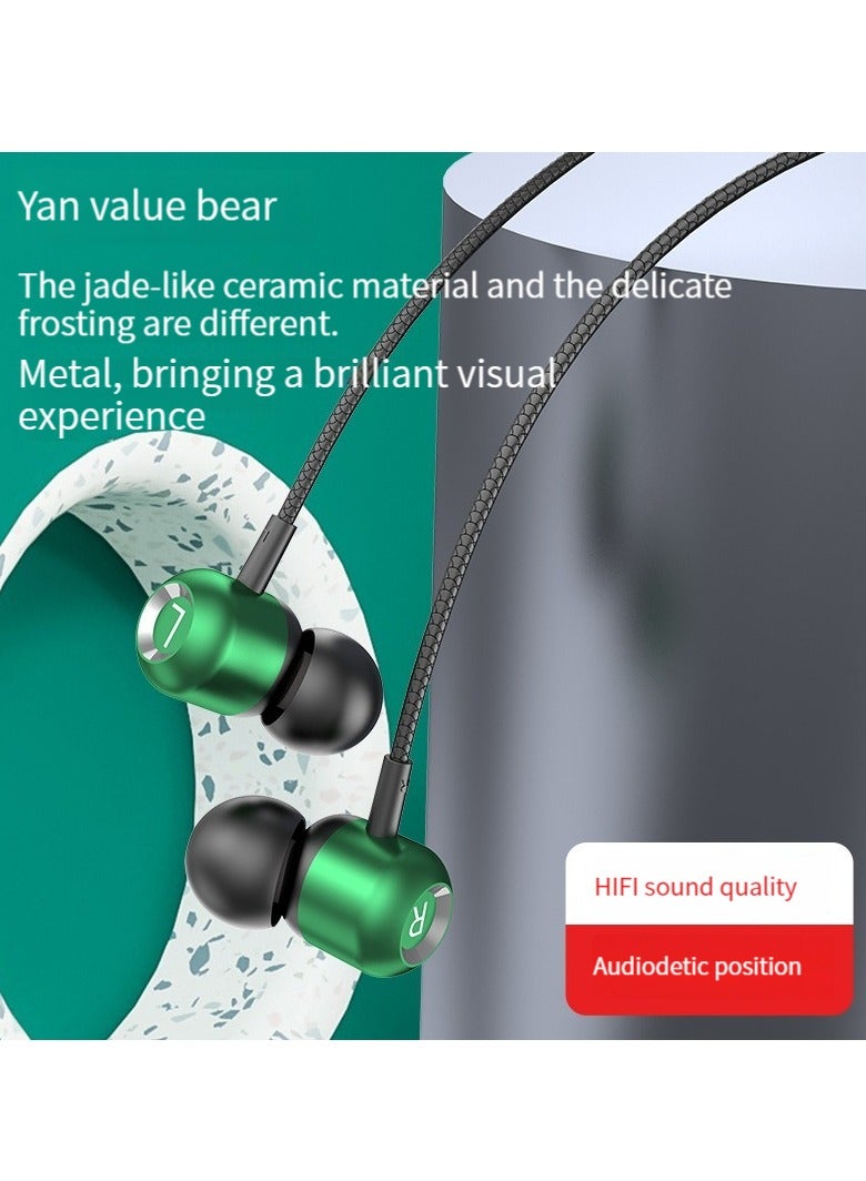 New L-shaped wire-controlled wired sports game headset metal type-c in-ear headset mobile phone ipad green - Image 2