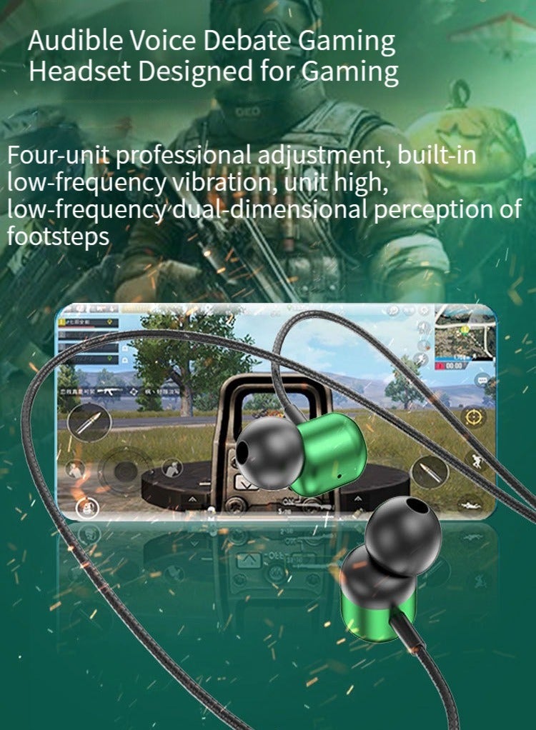 New L-shaped wire-controlled wired sports game headset metal type-c in-ear headset mobile phone ipad green - Image 3