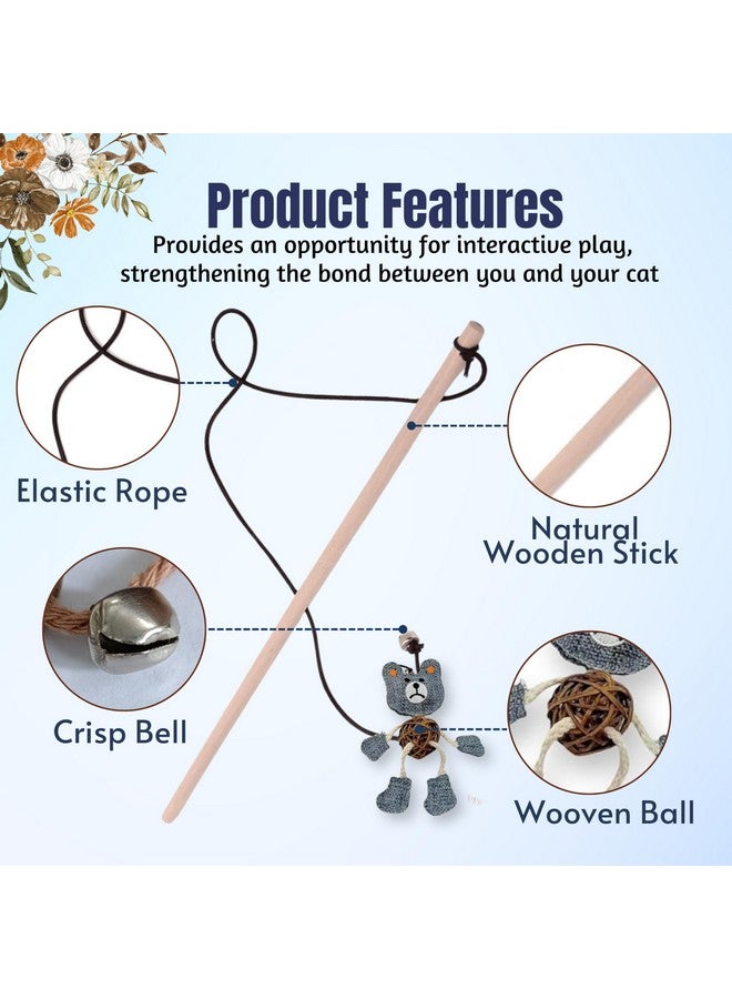 عصا خشبية تفاعلية لإثارة القطط مع ملحقات حيوانات مضحكة - (دب رمادي) | مناسبة للقطط والقطط الصغيرة | للاستخدام الداخلي والخارجي، للعب والتمارين الرياضية (الحجم: 40 سم) - Image 3