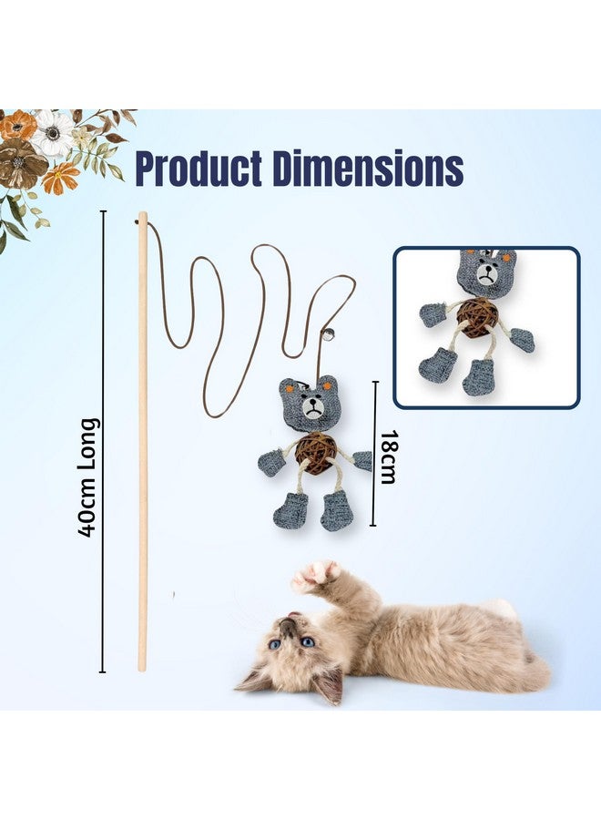 عصا خشبية تفاعلية لإثارة القطط مع ملحقات حيوانات مضحكة - (دب رمادي) | مناسبة للقطط والقطط الصغيرة | للاستخدام الداخلي والخارجي، للعب والتمارين الرياضية (الحجم: 40 سم) - Image 2