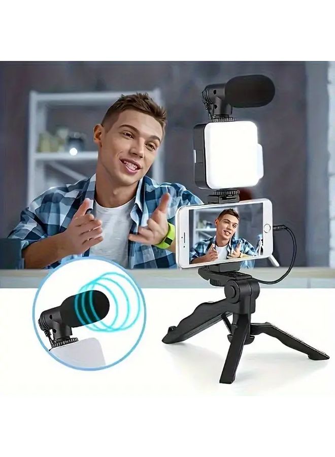 تمت ترقية مجموعة تصوير الفيديو ثلاثية القوائم السوداء مع ميكروفون ضوء LED لمكالمات الفيديو والبث عبر الهاتف - Image 4