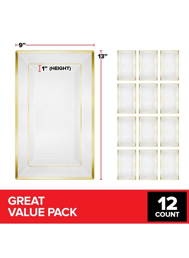 Stock Your Home (12 Pcs) Premium White and Gold Plastic Serving Tray, Plastic Serving Platter Disposable, White Rectangle Party Trays and Platters for Fruit, Dessert, Cookies, Appetizers, Holiday Parties - Image 2
