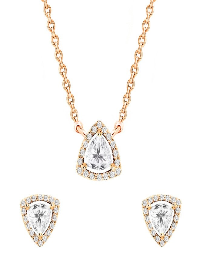 MINUTIAE Rose Gold-Plated Crystals Studded Earring & Necklace Jewellery Set For Women's & Girls_MNT0474_SET_RG - Image 1