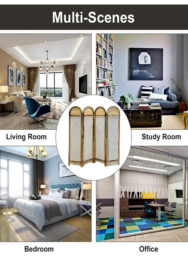 Living مكرامية مع إطار خشبي 4 لوحة شاشة مقسمة للغرفة  - Image 5