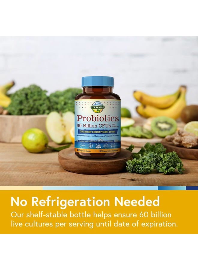 Terranics Probiotics 60 Billion CFU, 20 Strains, 60 Veg Capsules, Prebiotics & Probiotics, Shelf Stable Probiotic Supplement for Men & Women, Digestive & Immune Health, Non-GMO, NO Soy, Dairy & Gluten - Image 4