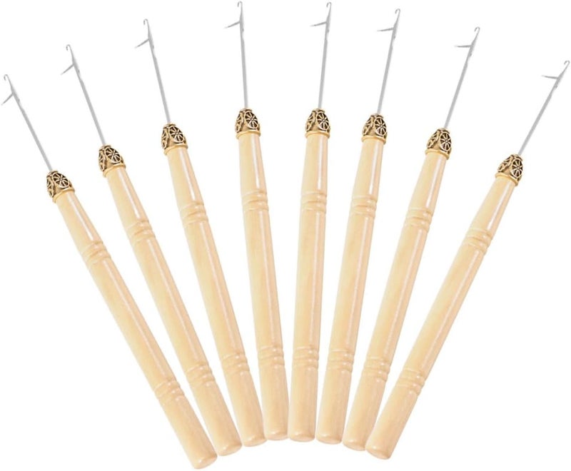 OFFIGAM 8pcs Dreadlock Crochet Hooks with Wooden Handle Hair Braid Needles for Salon and DIY Dreadlocks Maintenance Portable Hair Crochet Needle Kit - Image 1