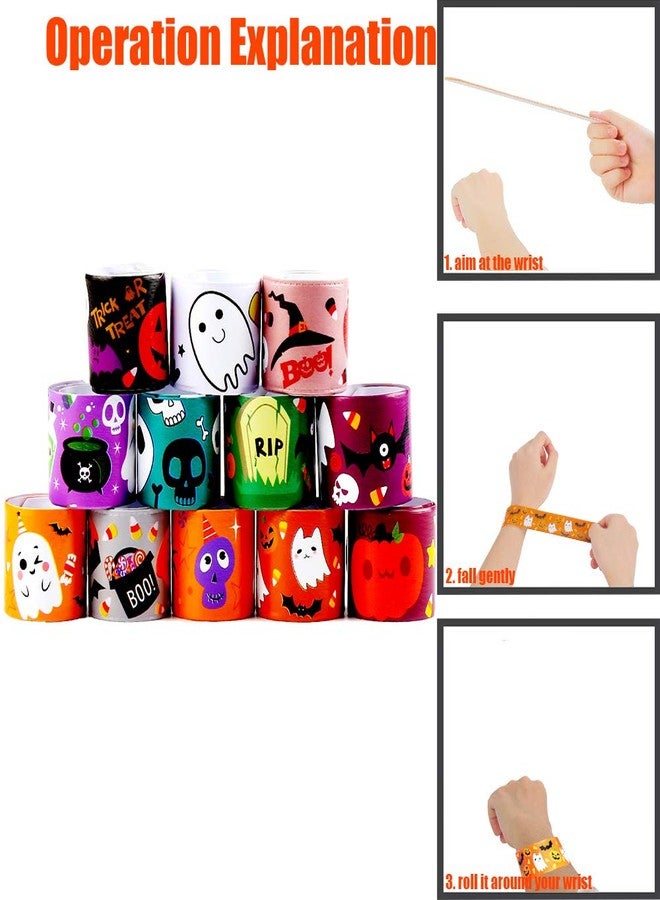 VEYLIN 48 Pieces Halloween Slap Bracelets for Kids, 12 Styles Snap Bracelets Bulk Halloween Giveways for Kids Slap Bracelets Party Favors - Image 5